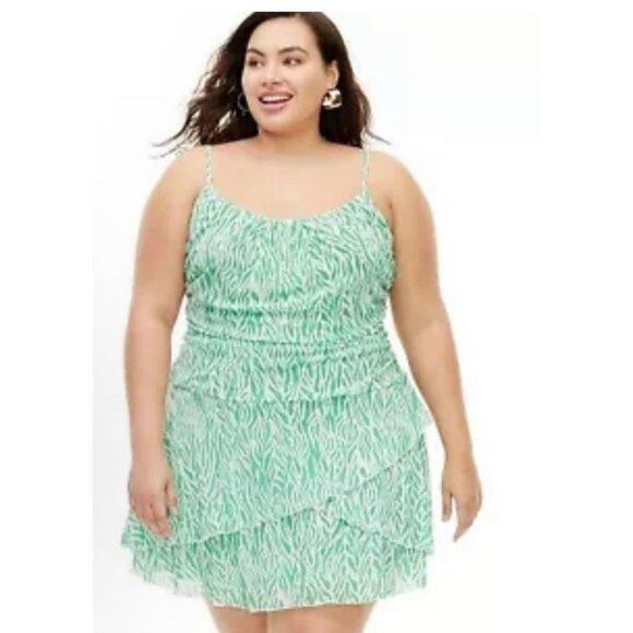 Diane Von Furstenberg x Target Green Zebra Print Tiered Mini Dress 2X NWT - Picture 1 of 8